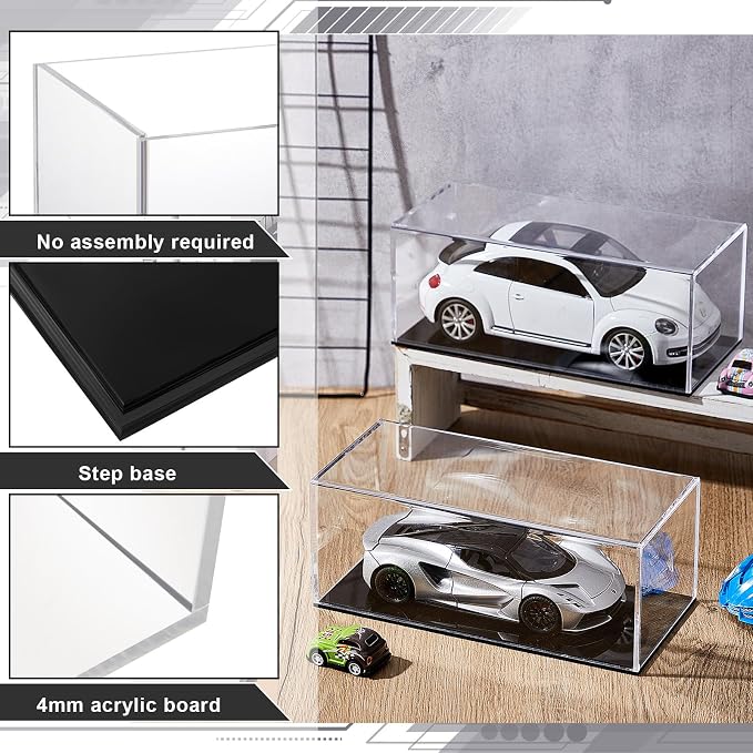 2 Pcs 1:24 Clear Acrylic Model Car Display Case | Acrylic Display Boxes for Vehicle Model Thick Model Car Case Dustproof Showcase with Black Base for Collectibles Memorabilia - Image 3