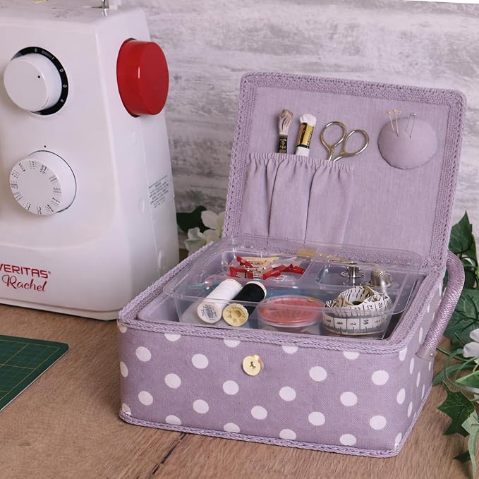 Hobby Gift Small Sewing Storage Box Craft Organiser with Handle Internal Tray Pin Cushion and Pocket for Sewing Accessories and Hobby Supplies - Image 8