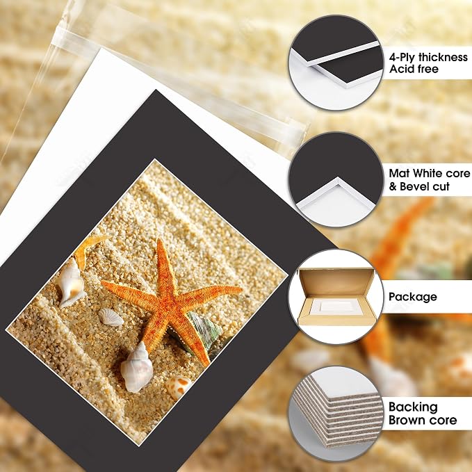 Golden State Art 5 Pack Black Mat 16x20 for 11x14 Photo Matte+Backings+Bags | Acid-Free,4-Ply Thick,Pre-Cut Kit Mattes,White Core,Bevel Cut,For Photos, Pictures,Artwork, Poster or Print Display - Image 3