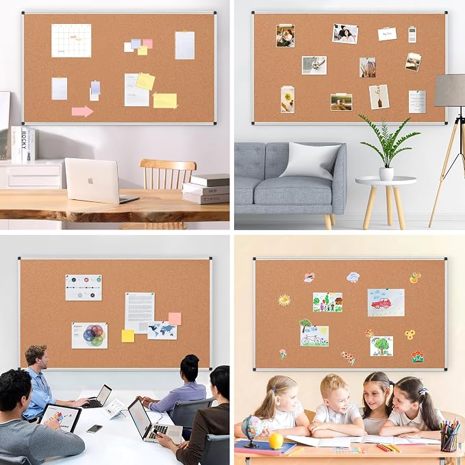 Extra Large Cork Bulletin Board 72" X 48", Silver Aluminum Framed 6'x4' Corkboard for Wall, Wall Mounted Notice Pin Board with 18 Push Pins for School, Home & Office - Image 8