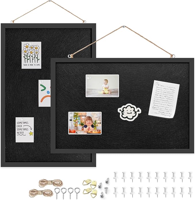 2-Pack 12"x16" Black Framed Black Linen Bulletin Board, Framed Pin Board | Linen corkboard texture. Premium cork boards for walls and pin board office organizer. by Buyitnow