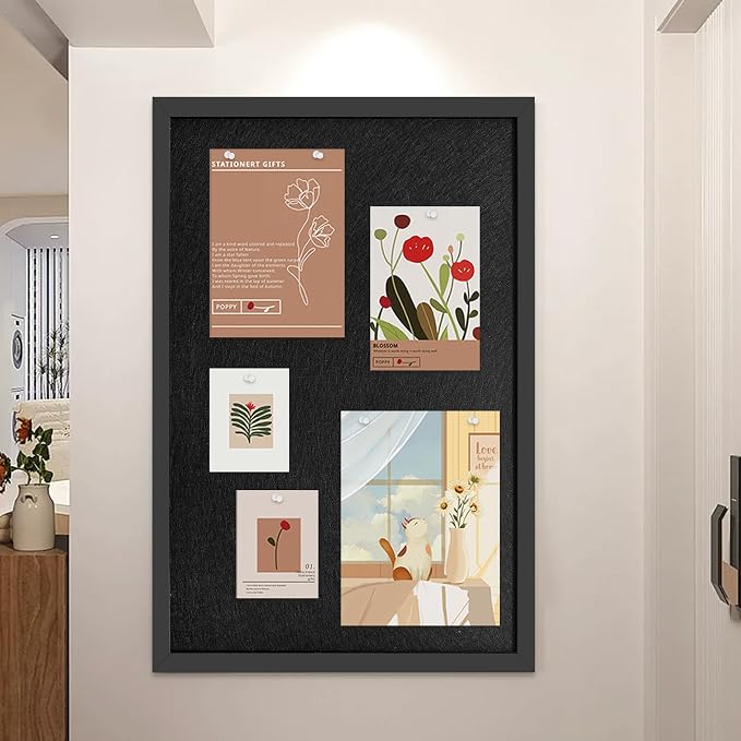 2-Pack 12"x16" Black Framed Black Linen Bulletin Board, Framed Pin Board | Linen corkboard texture. Premium cork boards for walls and pin board office organizer. - Image 5