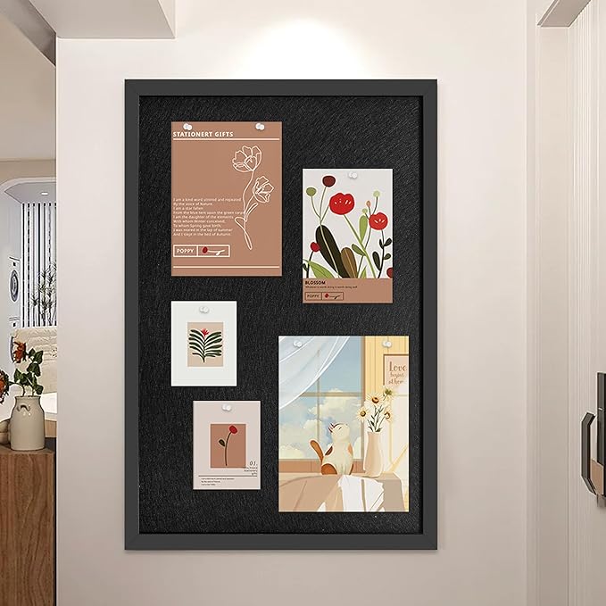 2-Pack 12"x16" Black Framed Black Linen Bulletin Board, Framed Pin Board | Linen corkboard texture. Premium cork boards for walls and pin board office organizer. - Image 5