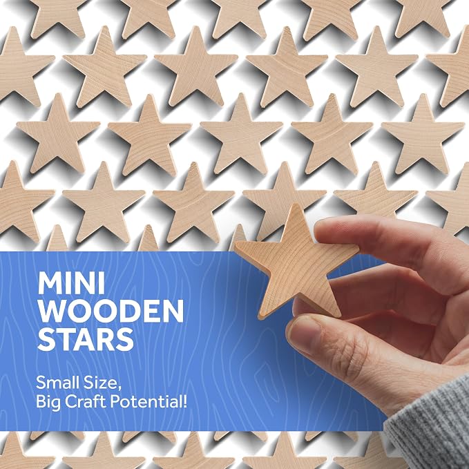 Wood Stars for Crafts, Wooden Stars Cutouts 1 Inch by 3/16 Inch, Pack of 250 Small Wooden Stars for Crafts, Christmas, July 4th & Memorial Day by Woodpeckers - Image 3