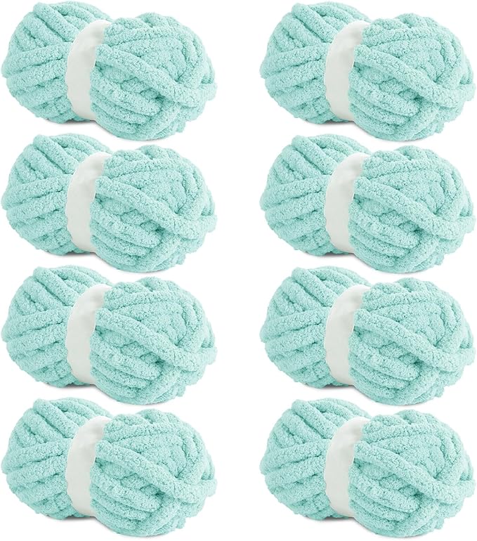 Hombys Light Blue Chunky Chenille Yarn for Crocheting and Knitting, Super Bulky Thick Fluffy Yarn for Hand Knitting Blanket, Soft Plush Yarn, 8 Jumbo Pack (27 yds, 8 oz Each Skein) by HOMBYS