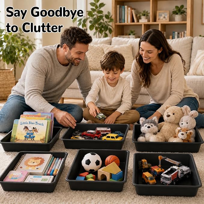 gisgfim 12 Pack Letter Size Flat Storage Paper Tray Organizer Bin Tray Plastic Stackable File Organizer for Classroom Library School Office Teacher Desktop Book Organization (Black) - Image 7