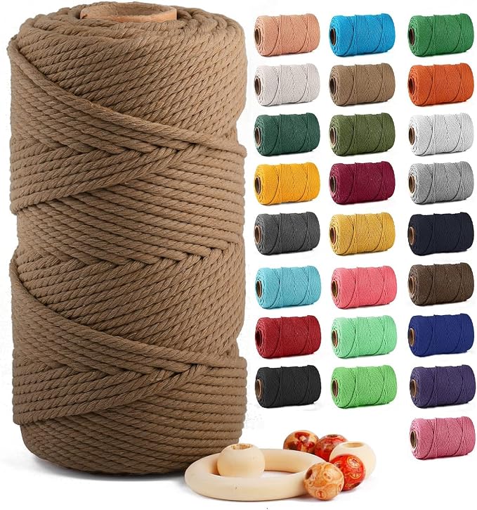 ZUEXT Macrame Cord, Caramel, 5mm x 109yds Cotton String Macrame Yarn | 100% Natural Handmade, 4 Strands Twisted Cotton Rope, For Wall Hanging Plant Hangers Gift Wrapping Tapestry DIY Crafts, 100m by ZUEXT