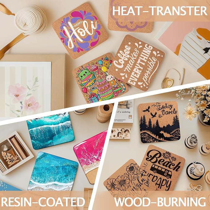 60 PCS Cork Coasters for Laser Engraving, Thick Absorbent Blank Coasters | 4 Inch Heat Resistant Coffee Table Coaster Bulk Plant Saucers Home Decor for Wood Burning, DIY Crafts, Wedding, Party, Square - Image 6