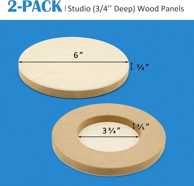 2 Pack 6'' Unfinished Round Birch Wood Panels for Painting | Studio 3/4’’ Deep Wood Canvas, Cradle Boards for Acrylic Pouring, Burning, Crafts, Epoxy Resin, Laser Engraving Cutting - Image 2