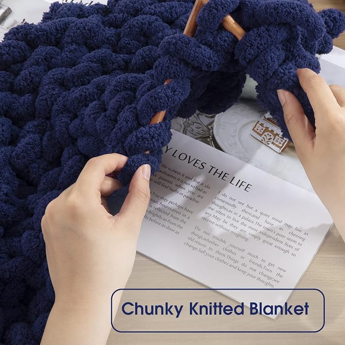 HOMBYS Navy Blue Chunky Chenille Yarn for Crocheting, Bulky Thick Fluffy Yarn for Knitting,Super Bulky Chunky Yarn for Hand Knitting Blanket, Soft Plush Yarn, 12 Jumbo Pack (27yds,8 oz Each Skein) - Image 5
