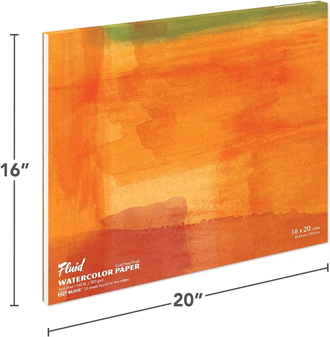 Fluid Watercolor Paper Block, 16 x 20 inches, 15 Sheets, 140 lb (300 GSM) Cold Press Pad for Artist Painting and Wet Media - Image 2