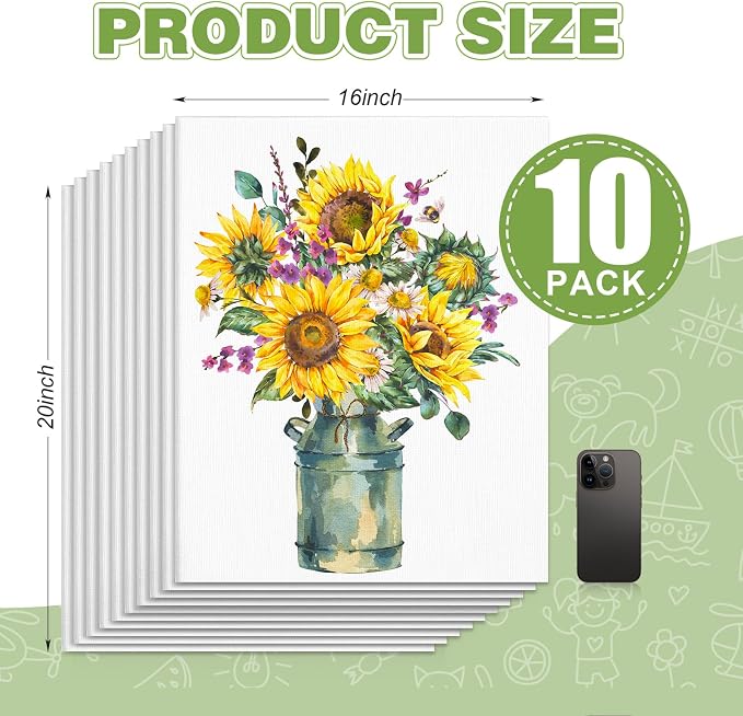 ESRICH Canvas for Painting 16x20 Inch, 10 Pack Flat Canvas Boards for Painting Cotton Primed Acid Free Large Blank Canvases, Canvas Panels for Oil Paint, Watercolor, Acrylic Paint, Gouache, Tempera. - Image 2