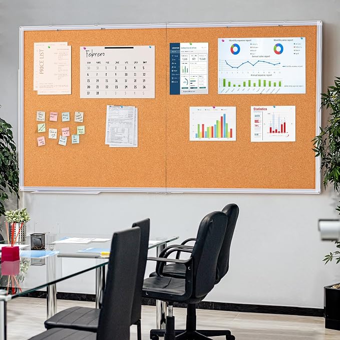 Maxtek Cork Board 96 x 48 in, Large Bulletin Board for Wall Aluminum Framed | 8'X 4' Corkboard Foldable Wall Mount Design, Pin Memo Notice Board for Office, Home, School, and Wall Display, Silver - Image 7