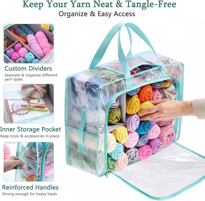 MYBAGZING Clear Yarn Storage Bags, 21" Large Flat Under Bed Yarn Organizer with Zipper & Handles, Stackable Knitting and Crochet Storage for Closet Shelves, Craft Room, Yarn Skeins, Hooks & Needles - Image 3