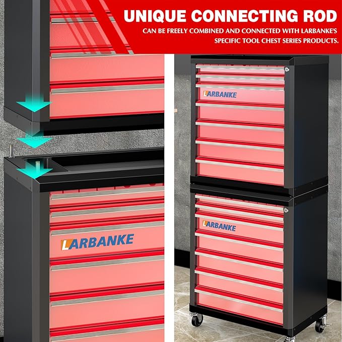 7-Drawer Rolling Tool Chest with Wheels&Lock,Special Link Buckle | 360° Swivel Casters, Locking System, Waterproof Top, Anti-scratch Drawer Liner,Connecting Rods for Vertical Stacking - Image 7