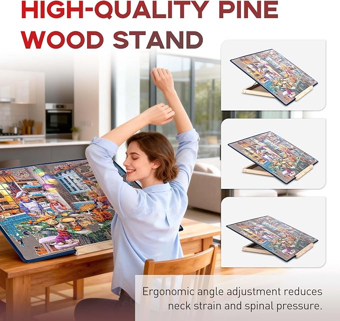 Tektalk Jigsaw Puzzle Board with 3 Angle Adjustable Bracket/Stand, Lightweight Portable Puzzle Mat with Dustproof Cover for Puzzle Storage Saver, Non-Slip Surface, Up to 1000 Pieces - Gray - Image 3