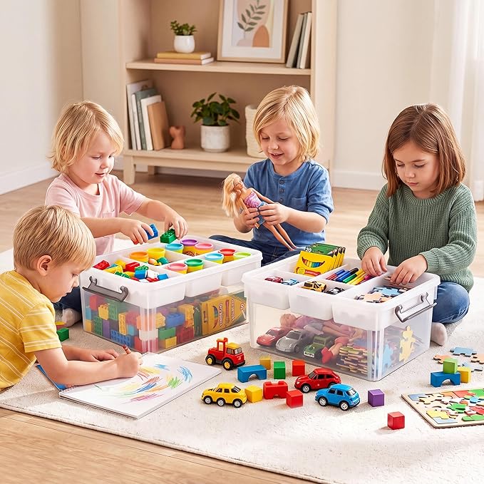 Citylife 17QT 2Packs Clear Craft Organizers and Storage Box with Tray | Stackable Art Supply Organizer Storage Bins with Lids for Beads, Markers, Sewing, Tools, Playdoh, Coloring Books, Made in USA - Image 3