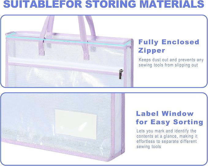 Qozary 8 Pcs Sew Project Bags for Quilting-A3 Sewing Craft Organizer Storage with Full-Zip & Handle, Needlepoint Project Bag for Embroidery, Knitting, Stitching, Cross Stitch and Crochet, Artworks - Image 5