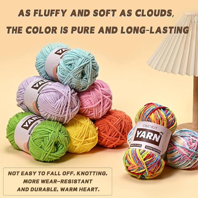 3 Packs Plush Chenille Chunky Crochet Yarn - Baby Yarn for Crocheting Soft - Velvet Yarns Knitting for Blankets Crafts - Fluffy Amigurumi Yarns 300g / 393yd (3 Candy Color) - Image 4