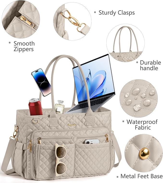 Bagstellar Teacher Tote Bag for Women, 15.6" Laptop Work Tote Computer Bag | Quilted Bible Nurse Bag with 40oz Cup Holder, Insulated Pocket & Strap, Large Laptop Briefcase for School Travel Office Gifts - Image 7