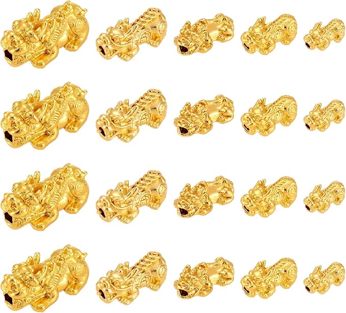 Craftdady 20Pcs 24K Gold Plated Pixiu Spacer Bead 3D Metal Alloy Fengshui Bead 5 Sizes for for Attracting Wealth Good Luck DIY Bracelet Jewelry Craft - Image 7