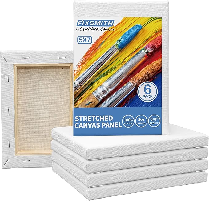 Stretched White Blank Canvas- 5x7 Inch,6 Pack,Primed,100% Cotton,5/8 Inch Profile of Economy Value Pack for Acrylics,Oils & Other Painting Media. by FIXSMITH