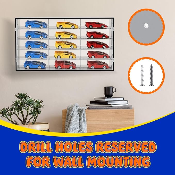 1: 24 Clear Acrylic Toy Car Display Case 15 Grids Toy Race Car Display Show Box Diecast Case Wall Mounted Vehicles Shelf for Storage, Mini Model Figure Lover Gifts - Image 5