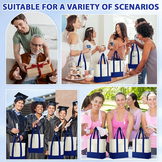 Sanwuta 12 Pcs Mini Canvas Tote Bags Bulk with Pocket Small Sublimation Blank Canvas Tote Reusable Grocery Bag for Women, DIY Craft (Royal Blue) - Image 7