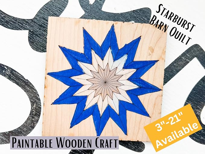 Barn Quilt Patterns for Wood | Unfinished Wood Quilt Block Painting Sign | DIY Painting Craft Kit for Adults | Farmhouse Wall Art and Quilting Decor (15 inches, Starburst) - Image 6