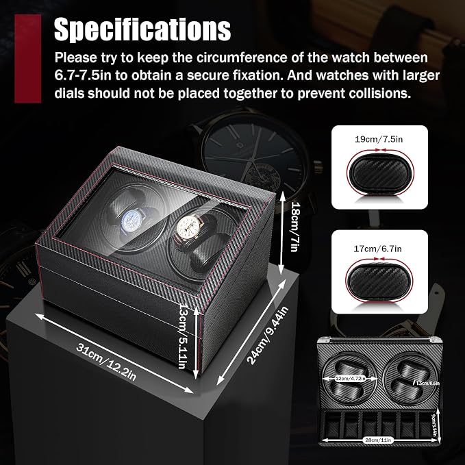 Watch Box, 4+6 Automatic Mechanical Watch Winder Box Self-winding Display Box Organizer for Men, Best Gift for Thanksgiving Day Christmas, Black - Image 8