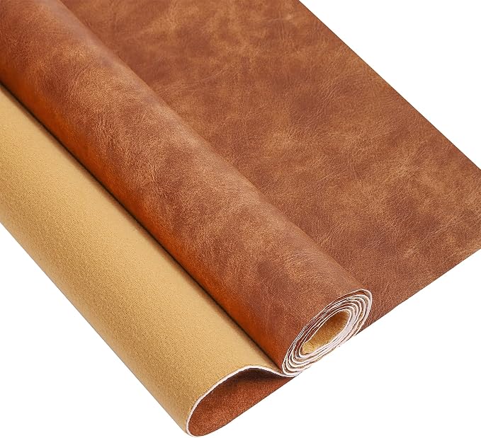Premium Faux Leather Upholstery Fabric 1.2mm Thickness，Waterproof Upholstery Leather Distressed Bark Fabric(Light Brown,Pre-Cut 18"x54") by Unknown