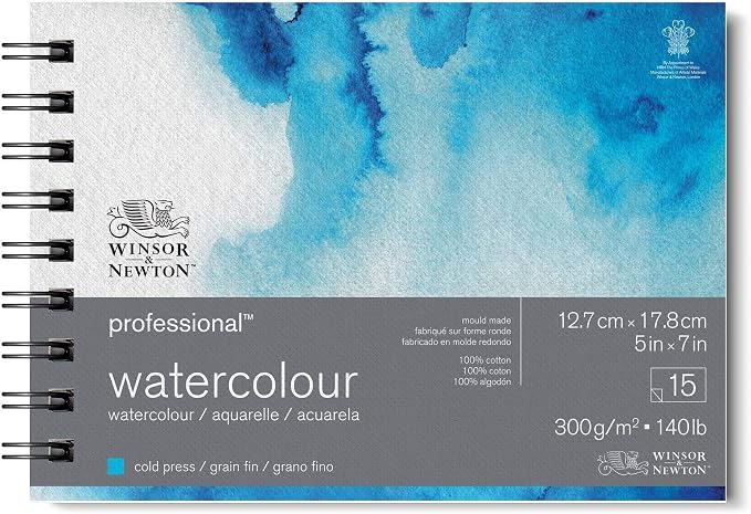 Winsor & Newton Professional Watercolor Paper, Wired, 5" x 7", Cold Pressed | Cold Pressed, Medium Grain, For Detail & Textured Effects, Withstands Saturation, All-Round Watercolor Paper by WinsorNewton
