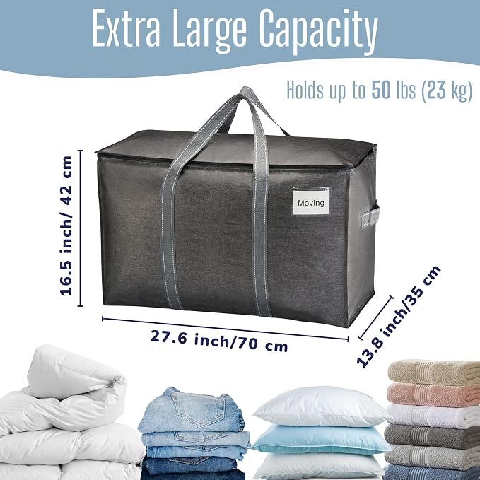 VENO 10 Pack Heavy Duty Moving Bags, Extra Large Storage Bags with Reinforced Handles & Strong Zippers, Foldable & Reusable Moving Box Alternative for Clothes & Dorm Storage - Image 4