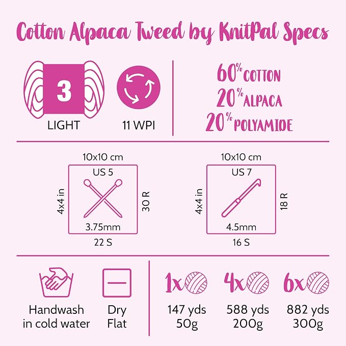 Cotton Alpaca Tweed DK Alpaca Yarn, 4-Pack (588Yds/200G), Spring Fern | Soft Alpaca Tweed Yarn for Crocheting with Free Patterns - 3 DK Light Worsted Weight Yarn for Knitting - Image 4