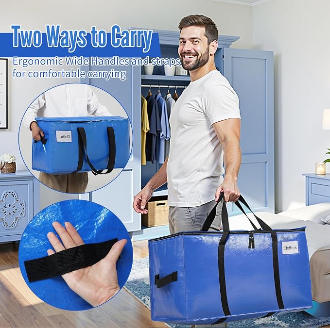 BAGAIL Heavy Duty Moving Bags with Strong Handle, Extra Large Moving Boxes, Storage Tote for Clothes, College Moving Supplies(Blue, 4 Pack) - Image 7