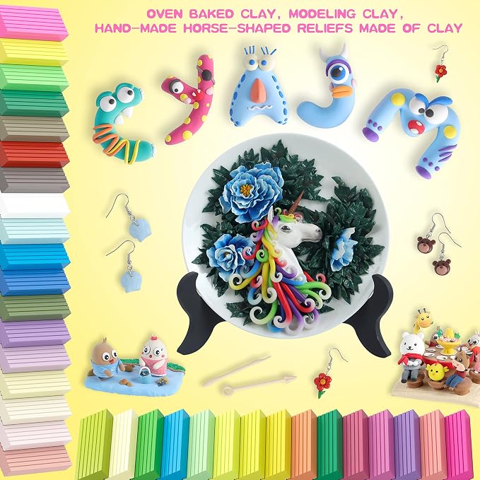 Cyajm 72 Colors Polymer Clay Kit, DIY Jewelry Crafts Gifts for Beginners | oven bake clay kit, soft and easy to use. Create jewelry, miniatures, crafts. Creative gift for adults and beginners. - Image 2