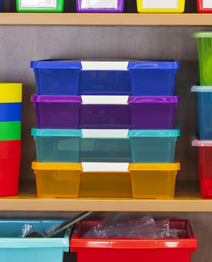 Storex Classroom Craft Project Box – Stacking Plastic Organizer Fits 12x12 Scrapbooking Paper, Red, 5-Pack (63204U05C) - Image 3