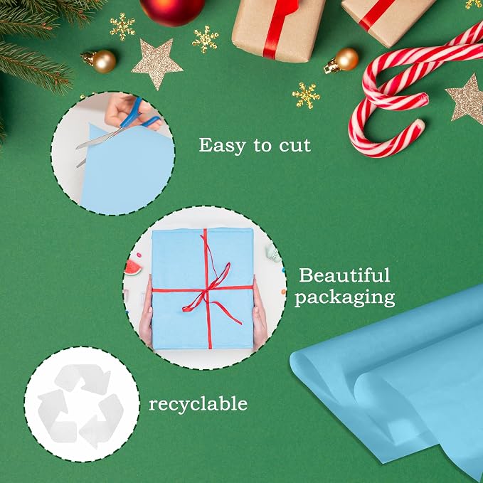 500 Sheets Light Blue Tissue Paper Bulk - Large 20 x 30 Inches Recyclable Wrapping Tissue Paper Bulk for Gift Bags Weddings Birthday Christmas Gift Wrapping DIY Project Crafts Decor - Image 5