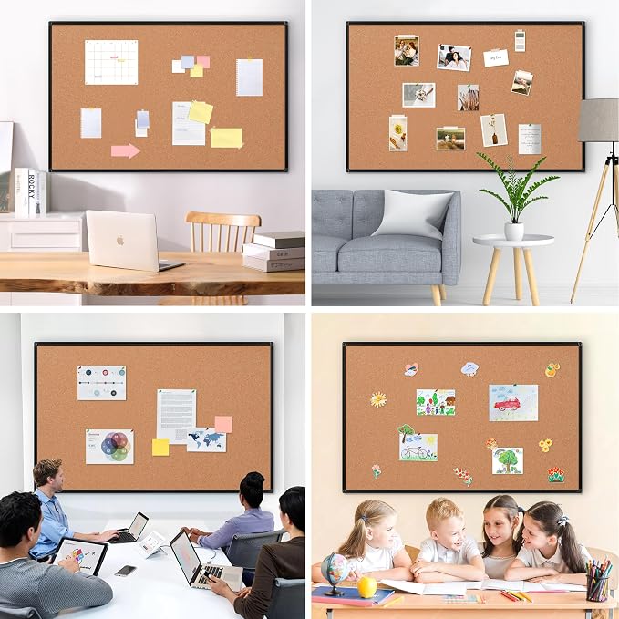 Extra Large Cork Bulletin Board 60" X 36", Black Aluminum Framed 5'x3' Corkboard for Wall, Wall Mounted Notice Pin Board with 18 Push Pins for School, Home & Office - Image 8