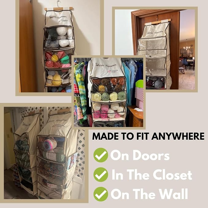 Everything Crochet Yarn Heaven Storage Organizer – Over The Door & Closet Hanging Yarn Bag for Crochet & Knitting, Skein Holder Holds 200+ Skeins with Clear Pockets for Yarn Stash, Hooks & Needles - Image 4