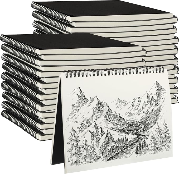Gueevin 36 Pack Hardbound Spiral Sketch Books Bulk Bound Sketchbooks Blank Notebook 100gsm 7.5" x 10" 60 Sheets Drawing Art Paper for Artist Adult Art Supplies Pencil Pastel (Black) by Gueevin