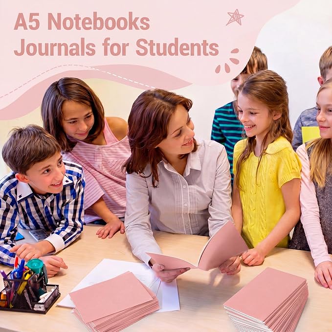100 Pcs A5 Journals Notebooks Bulk,Flesh Pink,Lined | Kraft Softcover Small Notebooks 5.5 Inch x 8.3 Inch Notepads with 60 Page 30 Sheet for Writing Sketch Travel Office Supplies - Image 6