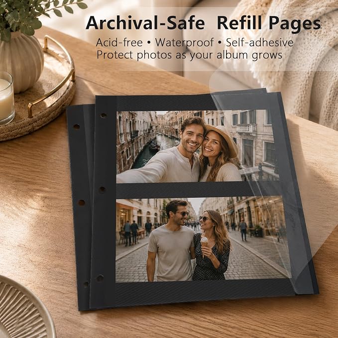 Vienrose Self Adhesive Photo Album Refill Pages 60 Sheets Black | 9 x 11 inch, 3 Ring D Ring binders, Acid free, Waterproof, 4x6 5x7 8x10 photos - Image 8