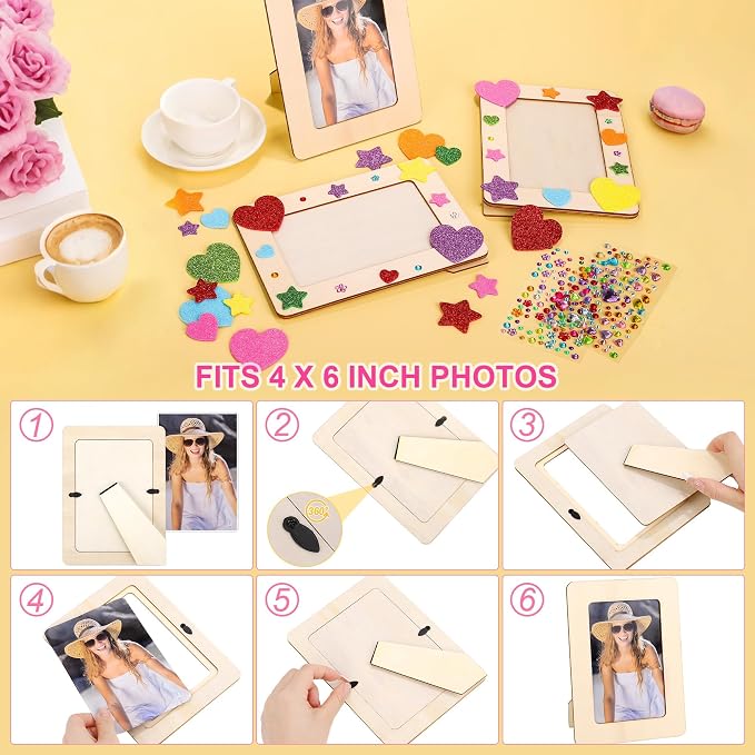 Aneco 48 Packs Picture Frame Painting Craft Kit for 4 x 6 Inch Photo DIY Unfinished Wooden Photo Frames with Diamond and Foam Stickers for DIY Crafts, Paint and Decorate - Image 3