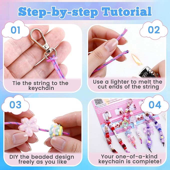 TOHONGADON 1227 PCS Beaded Keychain Making Kit for Women,DIY Bag Charm Kits | With Assorted Acrylic Star Heart Flower Letter Beads, Manual, Cords,Colorful Bead Keychain Kit, Great for Gift Party,Activity - Image 3