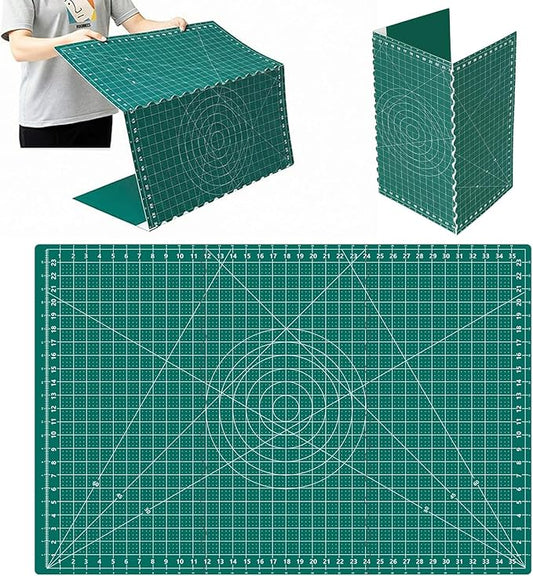 24" x 36" Self Healing Folding Cutting Mat with Grid for Quilting, Sewing, Craft Hobby Board Sewing Cutting Mat for Quilting, Leather, Fabric, Crafting, Scrapbooking, Art, Clay, Green