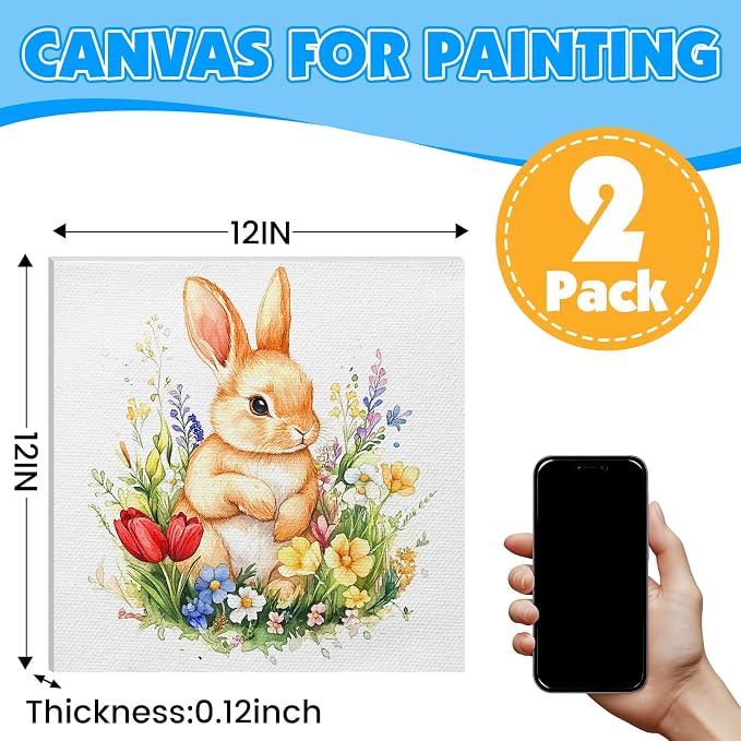 ESRICH Canvas for Painting, 2 Pack Square Canvas Boards for Painting 12x12 100% Cotton Primed Acid Free Blank Canvas Panels for Oil Paint, Watercolor, Acrylic Paint, Gouache and Tempera. - Image 2