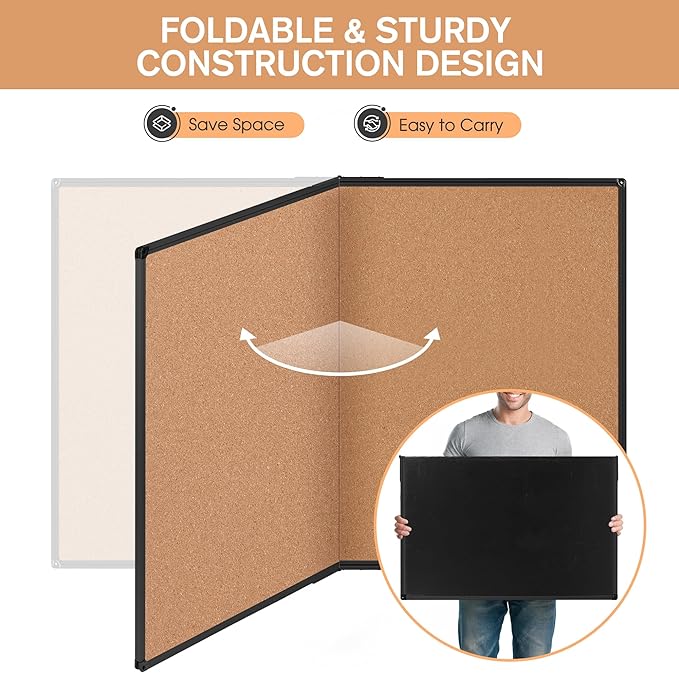 Extra Large Cork Bulletin Board 60" X 48", Foldable Notice Pin Board for Wall, Black Aluminum Framed 5'x4' Corkboard, Wall Mounted Noticeboard with 36 Push Pins for School, Home & Office - Image 4