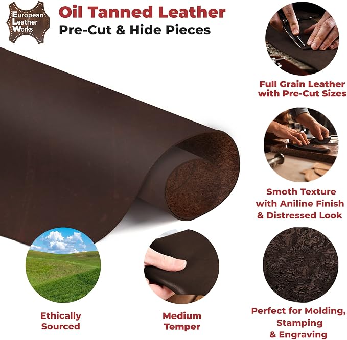 ELW Cowhide Bourbon Brown Leather 9-10 oz (3.6-4mm) Thickness Pre-Cut Calf Hide Full Grain Leather for Tooling, Holsters, Sheath, Carving, Embossing, Stamping - Image 3