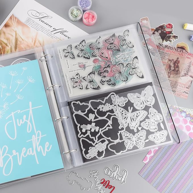 Briartw 10 Page Protectors Pockets Inserts with Two Pockets, for A4 Size 4 Hole Binder Folder for Dies and Stamps Storage,Waterproof PVC Clear Bags Protectors for Storage Craft Supplies,Cardstock - Image 5